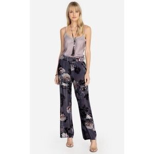 Johnny Was Burnout Velvet Easy Pant Wide Leg Midnight Rose Floral, Size Medium
